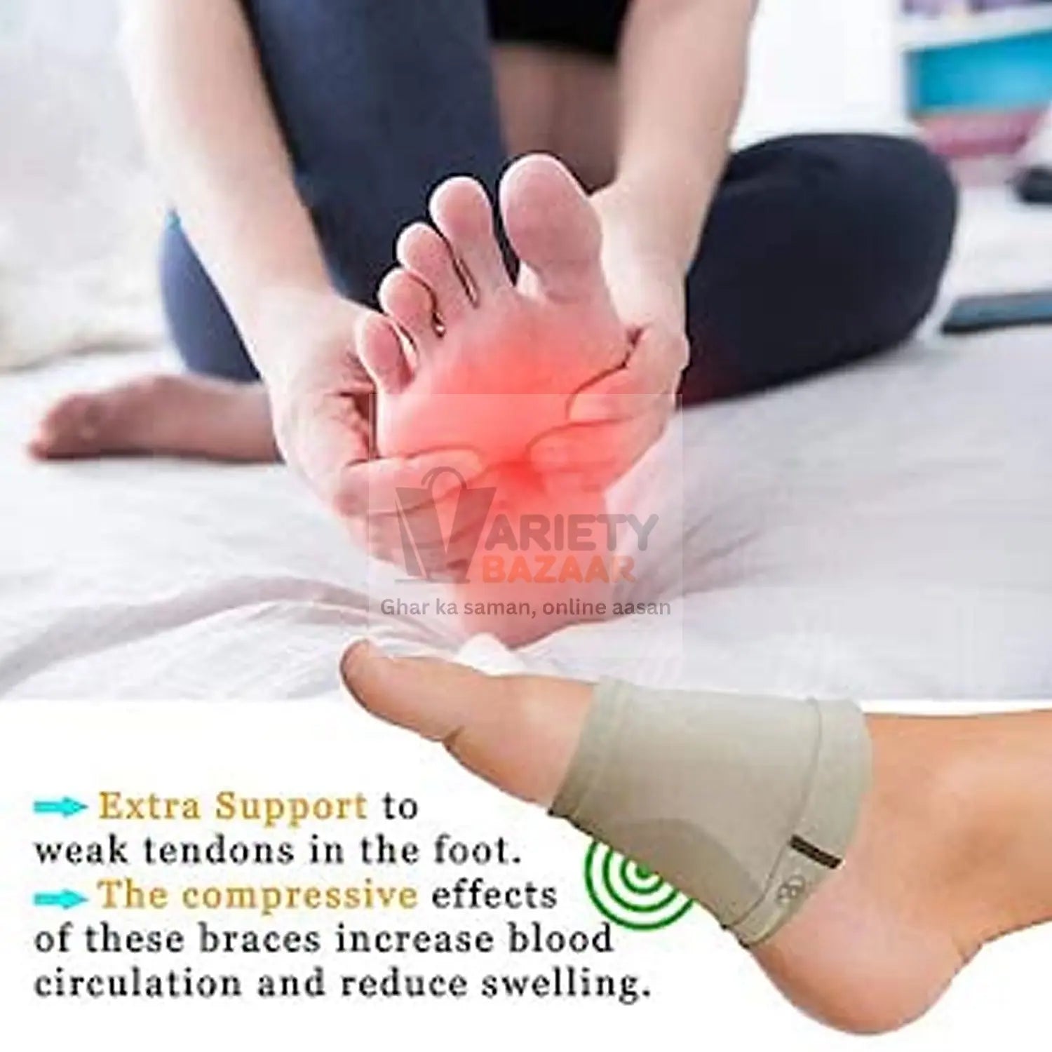 Foot Arch Support for Men & Women | Medial Arch Support for Flat Feet Correction Sleeve with Cushion | Plantar Fasciitis Leg Foot Pain Relief Product | Foot Care for Orthopedic Shoes Slippers, (1 Pair) Variety Bazaar