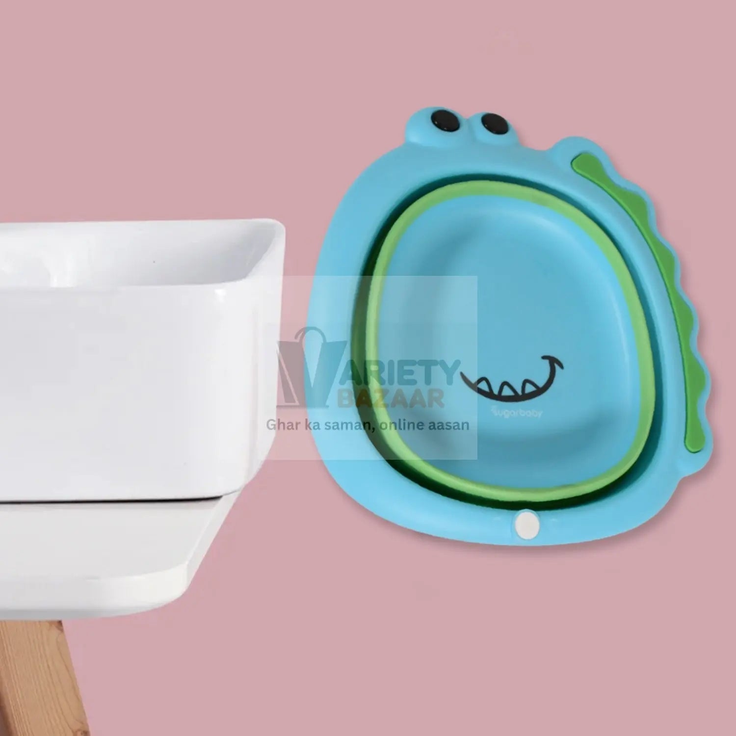Frog Shape Foldable Baby Wash Basin, Space-Saving Lightweight Face Washing Tub (33×31cm / 1 Pc) Variety Bazaar