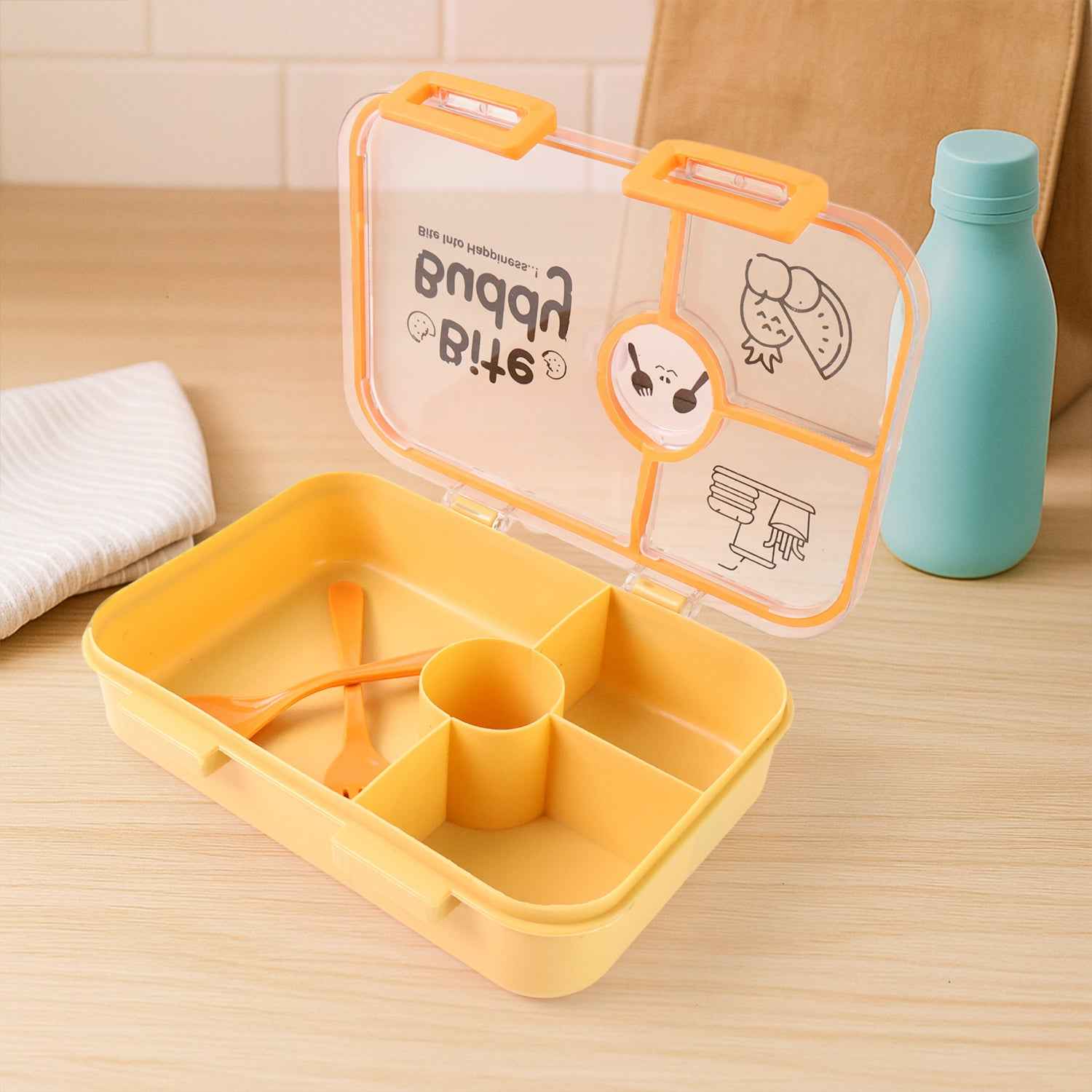 Bite Buddy 4-compartment Leak-resistant Plastic Lunch Box With Spoon Fork