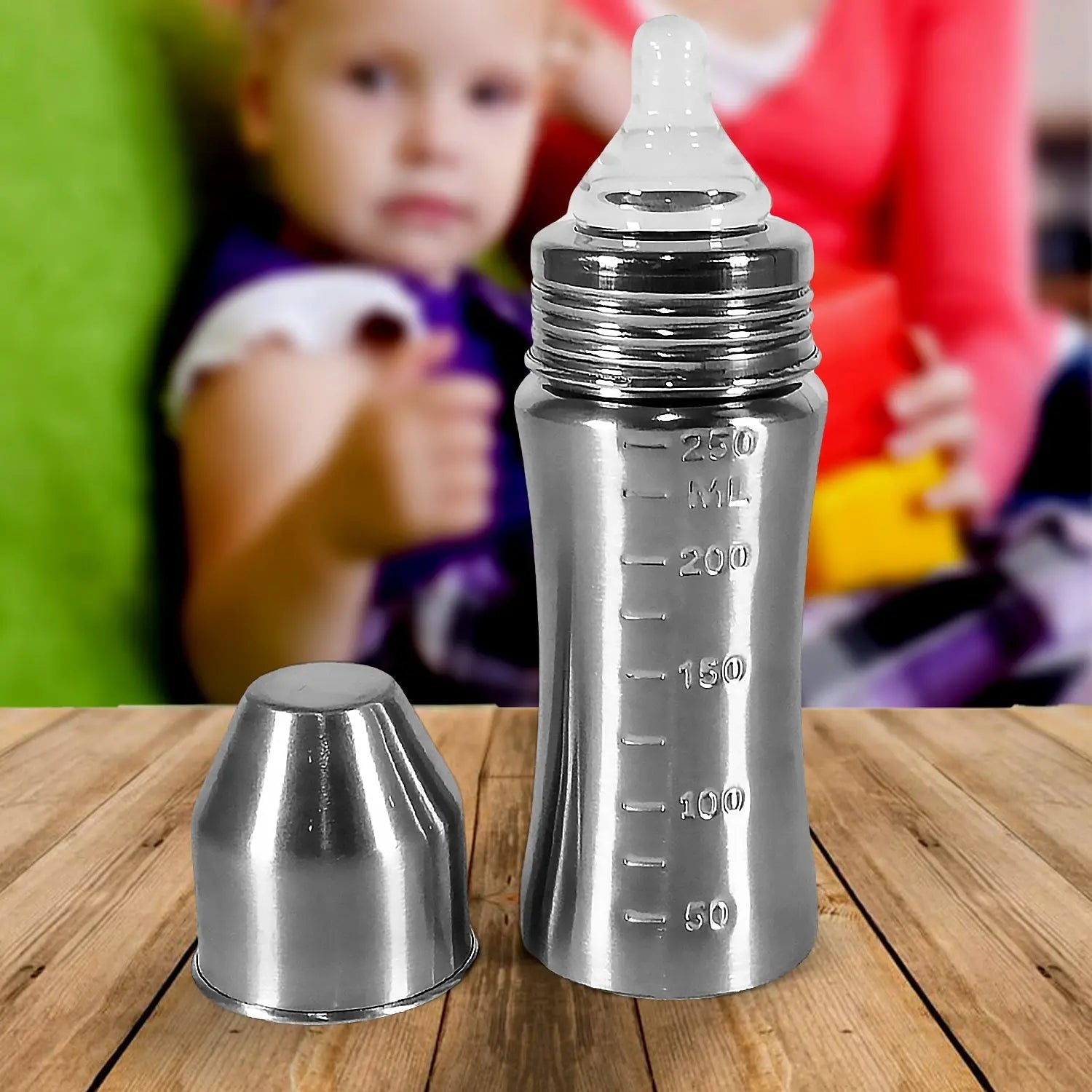 Ganesh Stainless Steel Baby Feeding Bottle, Milk Bottle for New Born / Infants / Toddler Up to 3 Years, BFA Free (250 ML Approx) Variety Bazaar