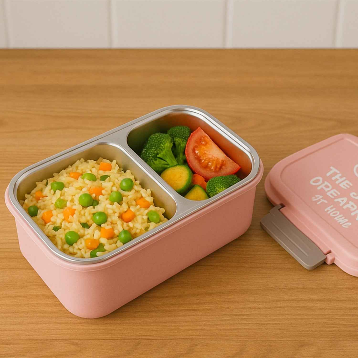 5583 Miracle Quick Lock Leak Proof 2 Compartment Stainless Steel Lunch Box Inner Plate Reusable Microwave Freezer Safe Lunch Box Trendy Thermal Insulation Leak Proof For Office Vacuum Tiffin Box For Boys Girls School Office Women And Men