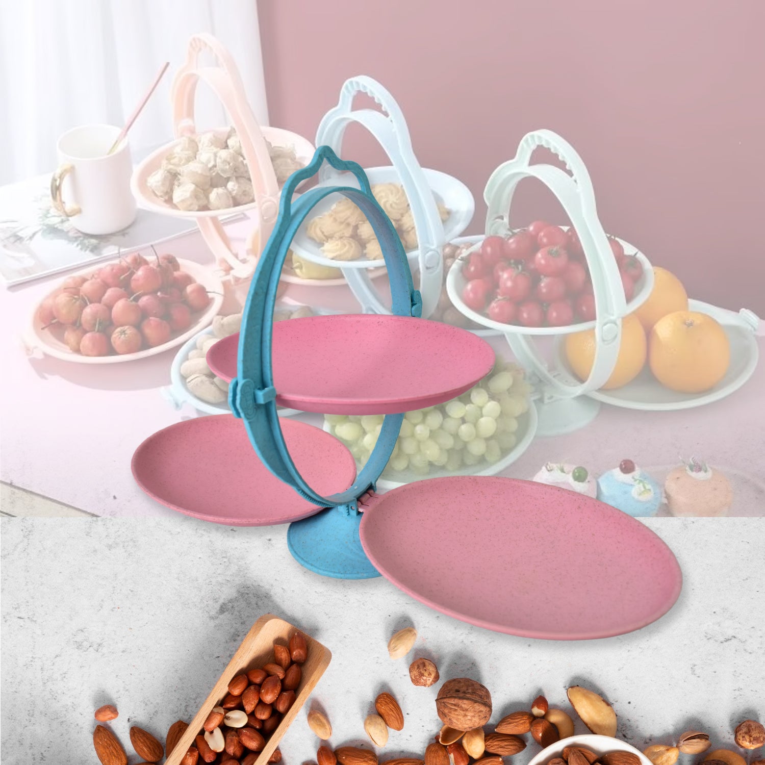 Foldable Fruit Plate Candy Dish Multi Use Mirror Shape Dried Fruit Tray (1 Set)