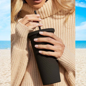 0304 Cup With Straw Reusable Matte Studded Tumbler With Leak Proof Lid Water Cup Travel Mug Coffee Ice Water Bottle Double Walled Insulated Tumbler Bpa Free (1 Pc)