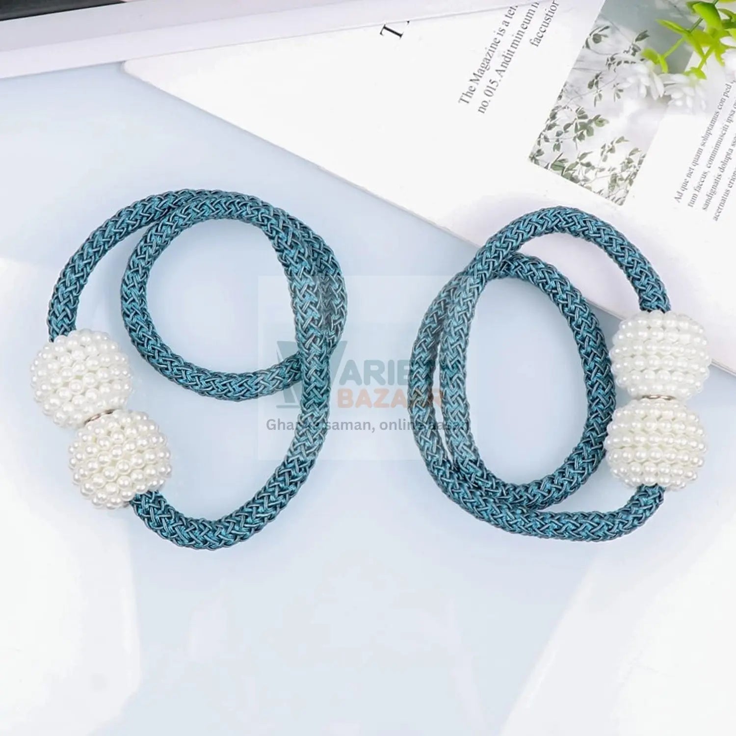 Home Magnetic Curtain Tiebacks, Straps, Buckle, Clips Rope Straps Window Curtain Bracket Decoration, Pearl Decorative Rope Holdback Holder for Window (2 Pc) travel sahayak