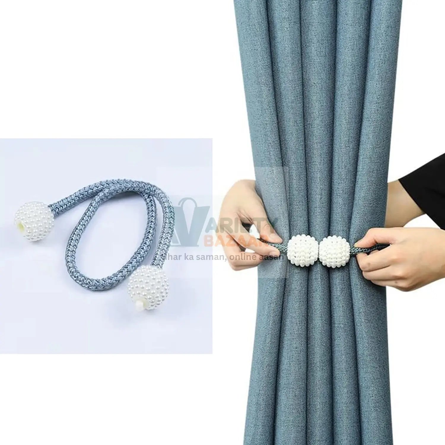 Home Magnetic Curtain Tiebacks, Straps, Buckle, Clips Rope Straps Window Curtain Bracket Decoration, Pearl Decorative Rope Holdback Holder for Window (2 Pc) travel sahayak