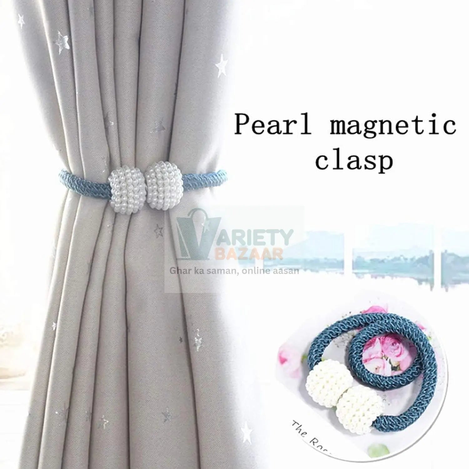 Home Magnetic Curtain Tiebacks, Straps, Buckle, Clips Rope Straps Window Curtain Bracket Decoration, Pearl Decorative Rope Holdback Holder for Window (2 Pc) travel sahayak