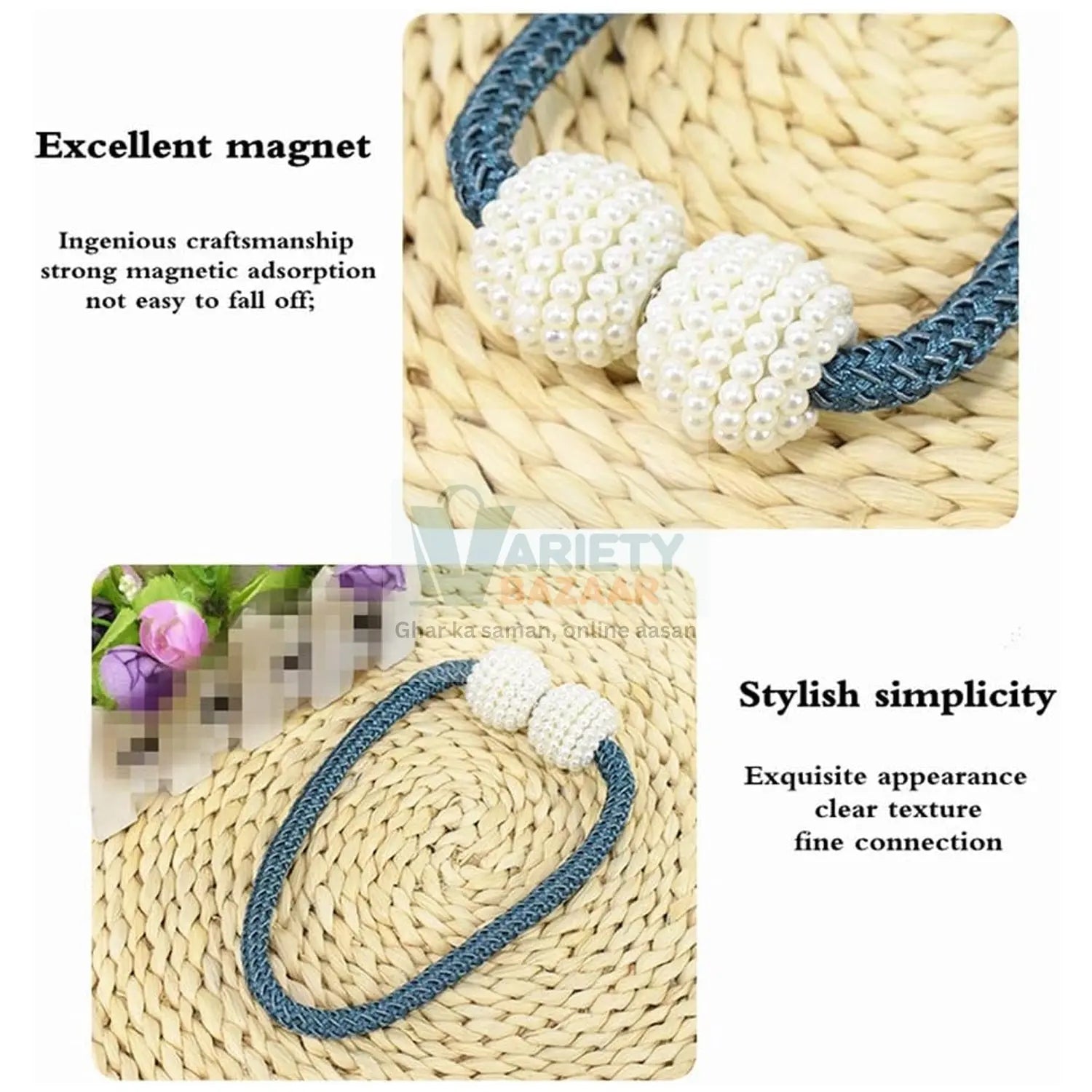 Home Magnetic Curtain Tiebacks, Straps, Buckle, Clips Rope Straps Window Curtain Bracket Decoration, Pearl Decorative Rope Holdback Holder for Window (2 Pc) travel sahayak