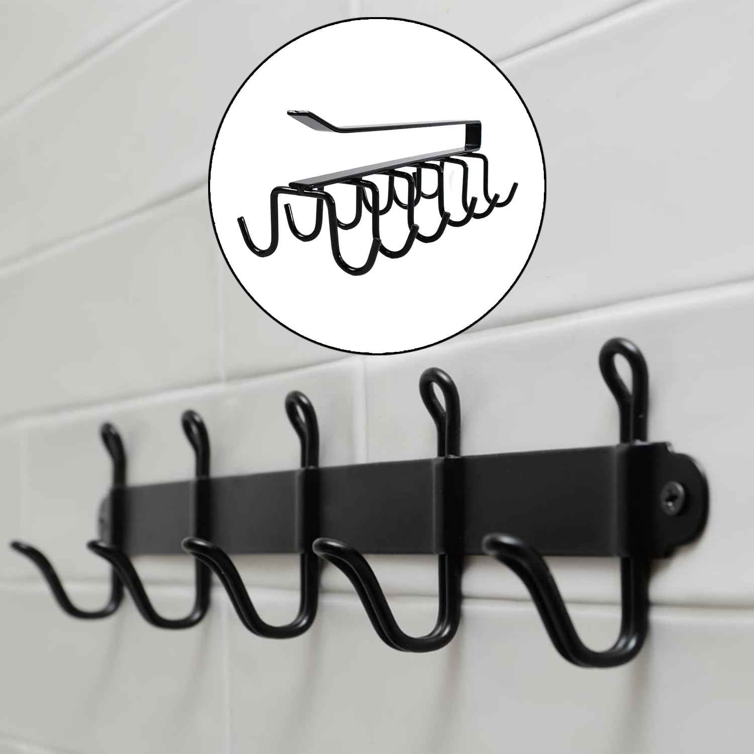 Double-row Metal Cupholder Rack Multi-purpose Iron Hanger With 6 Hooks (1 Pc)