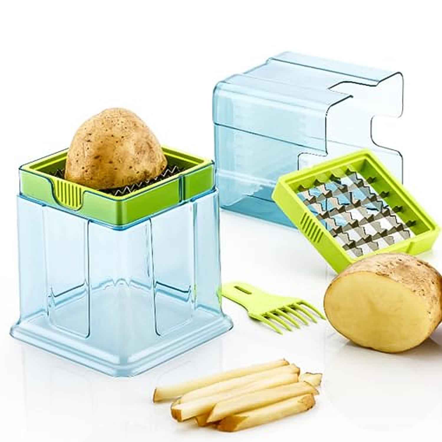 2 In 1 Potato Chipser Slicer French Fries Maker Finger Chips Plastic Two Blades Finger Chips Cutter For Kitchen Accessoryvegetable Fruit Slicer (1 Pc)