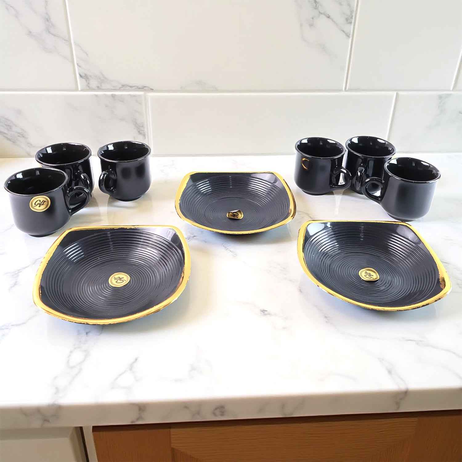 8237 Sweet Buzz Ceramic Tea Cups Mug Set With Seashell Shape Serving Bowl Milk Cup Coffee Cup Tea Cup Breakfast Cup Drinking Mug Or Outdoor For Household Gift For Birthday Wedding Party (8 Pcs Set)