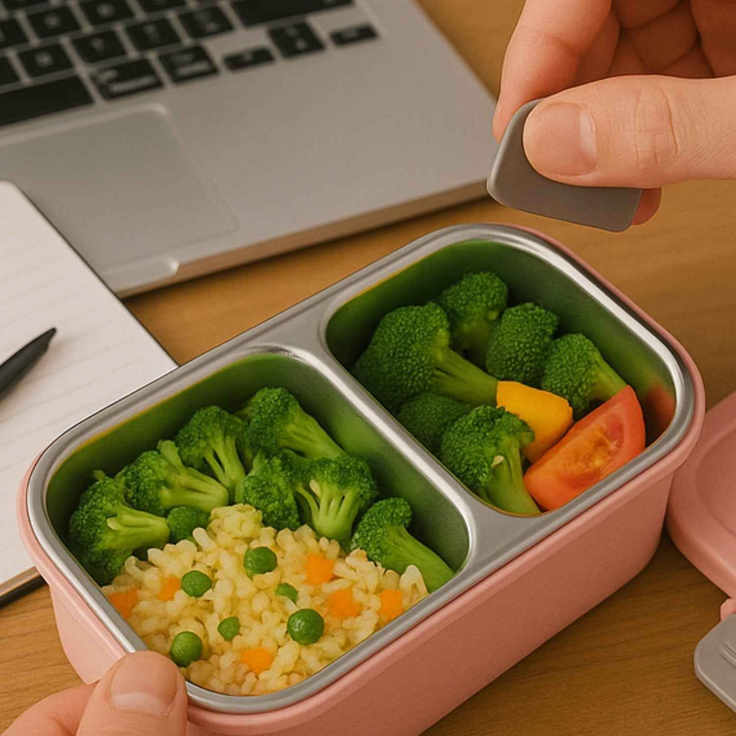 5583 Miracle Quick Lock Leak Proof 2 Compartment Stainless Steel Lunch Box Inner Plate Reusable Microwave Freezer Safe Lunch Box Trendy Thermal Insulation Leak Proof For Office Vacuum Tiffin Box For Boys Girls School Office Women And Men