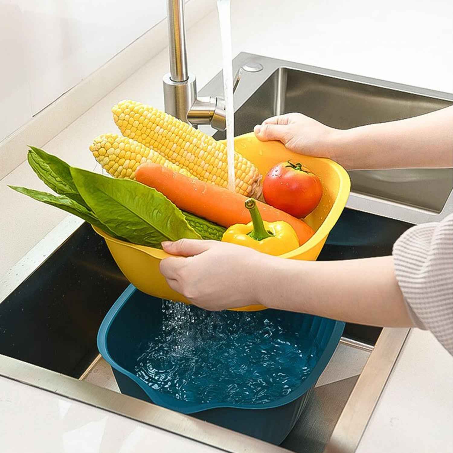5228 Kitchen Bowl Plastic Washing Bowl And Strainer Drainer Basket For Home Kitchen Use