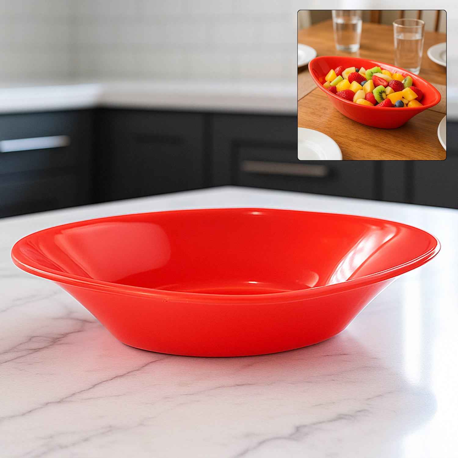 Plastic Marin Serving Bowl Elegant Oval Deep Bowl (1 Pc Red)