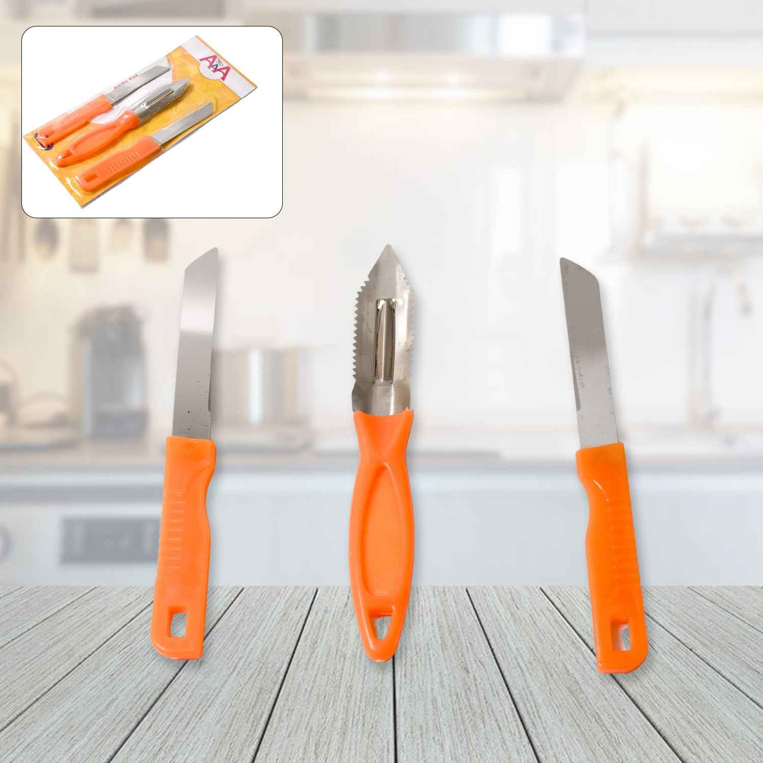 8217 3in1 Multipurpose Stainless Steel Classic Kitchen Knife Set Of 3 For Fruits And Vegetable Chopping Cutting Peeling Kitchen Knife Vegetable Peeler Plain Knife