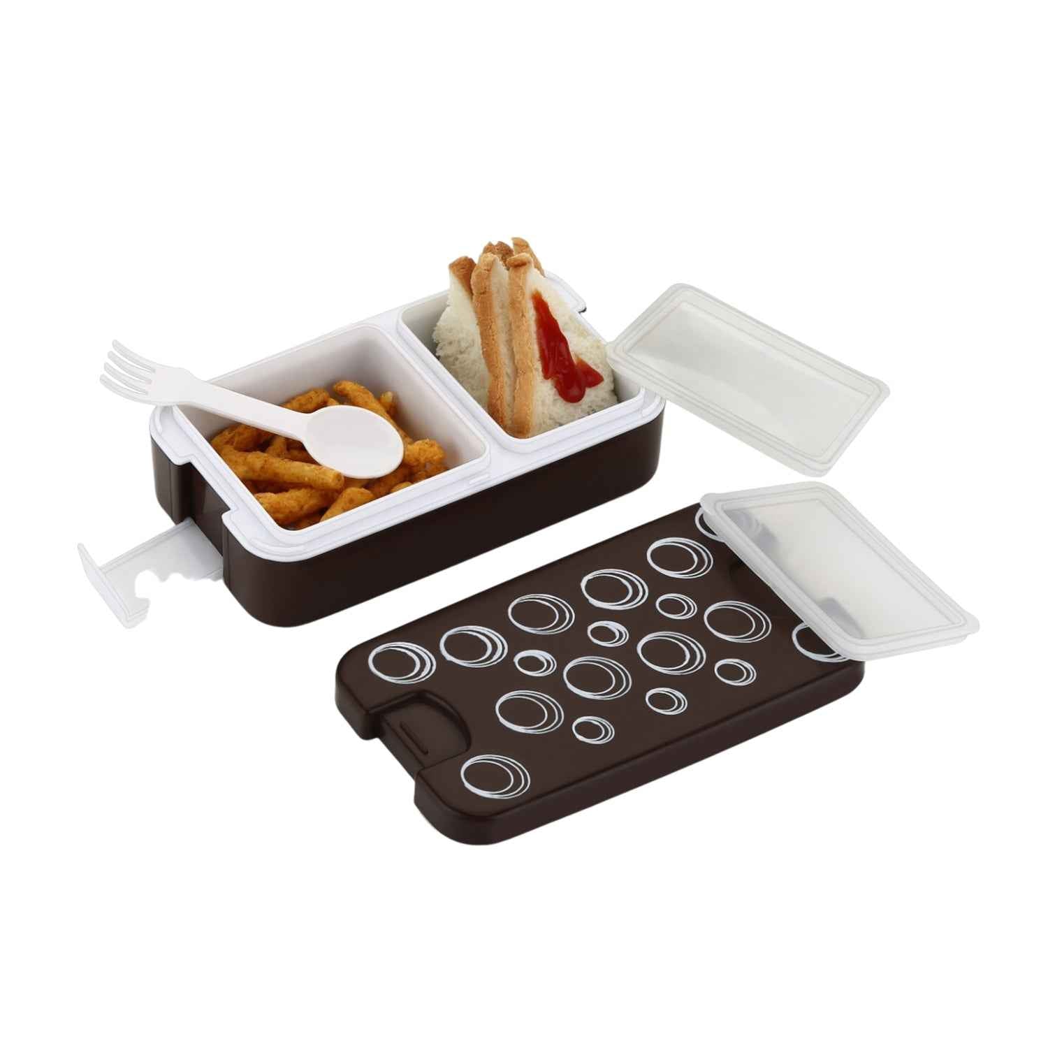 5330 Airtight Lunch Box 2 Compartment Lunch Box Leak Proof Food Grade Material Lunch Box Modern Appearance Compact Lunch Box With Spoon