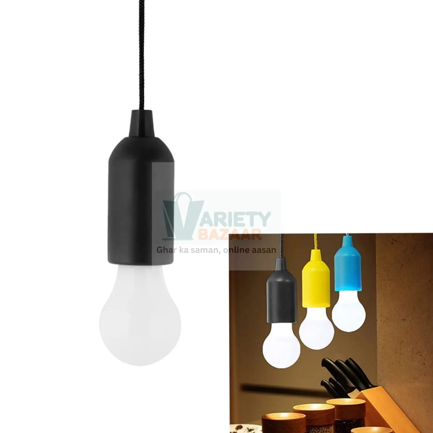 LED Pull Cord Light – Hanging Black LED Bulb (1 Pc) Variety Bazaar