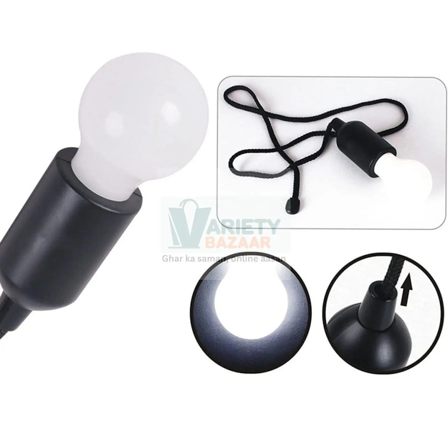 LED Pull Cord Light – Hanging Black LED Bulb (1 Pc) Variety Bazaar