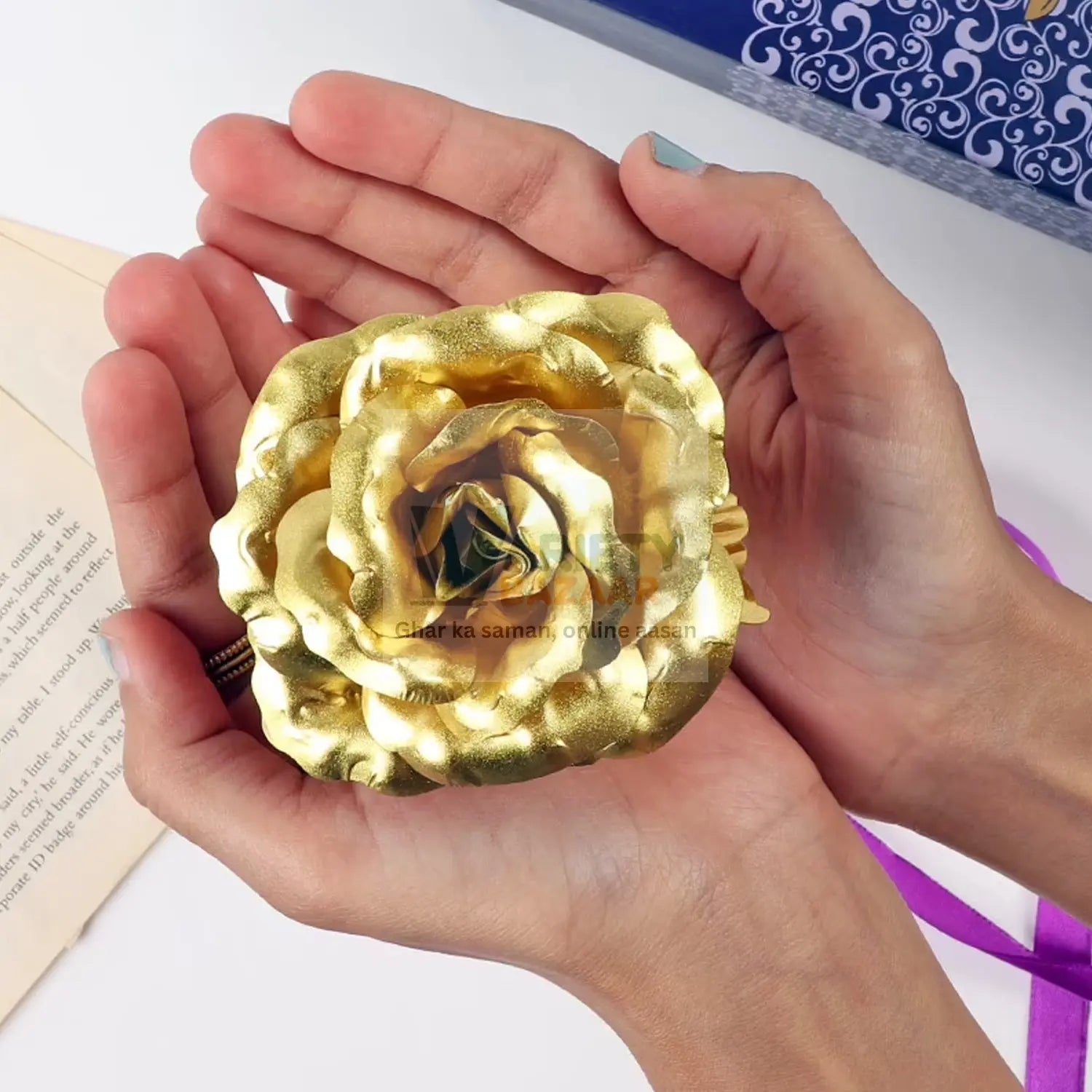 Luxury Decorative Gold Plated Artificial Golden Rose with Premium Box travel sahayak