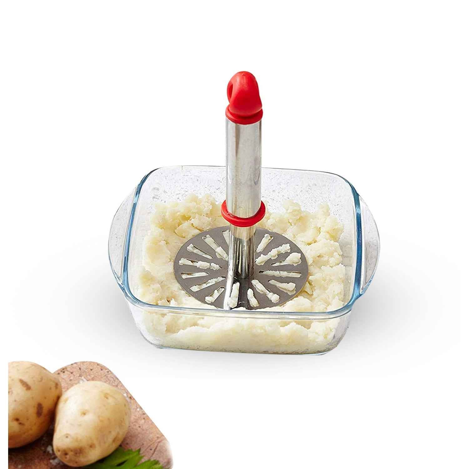 8123 Ganesh Potatopav Bhaji Masher With Plastic Handle Silver Plastic - Oval Pav Masher Potato 1-piece Smasher Handle Multicolor