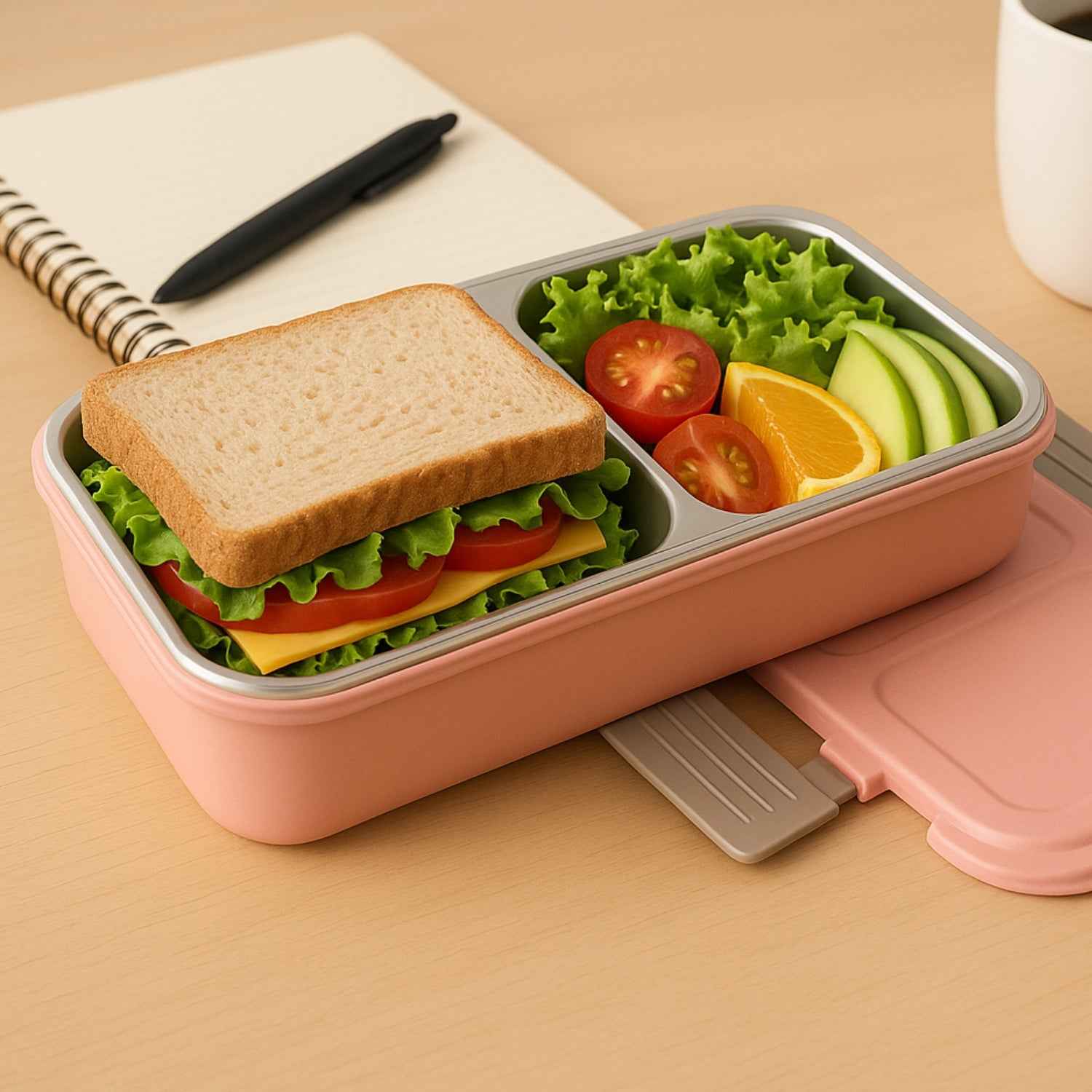5583 Miracle Quick Lock Leak Proof 2 Compartment Stainless Steel Lunch Box Inner Plate Reusable Microwave Freezer Safe Lunch Box Trendy Thermal Insulation Leak Proof For Office Vacuum Tiffin Box For Boys Girls School Office Women And Men