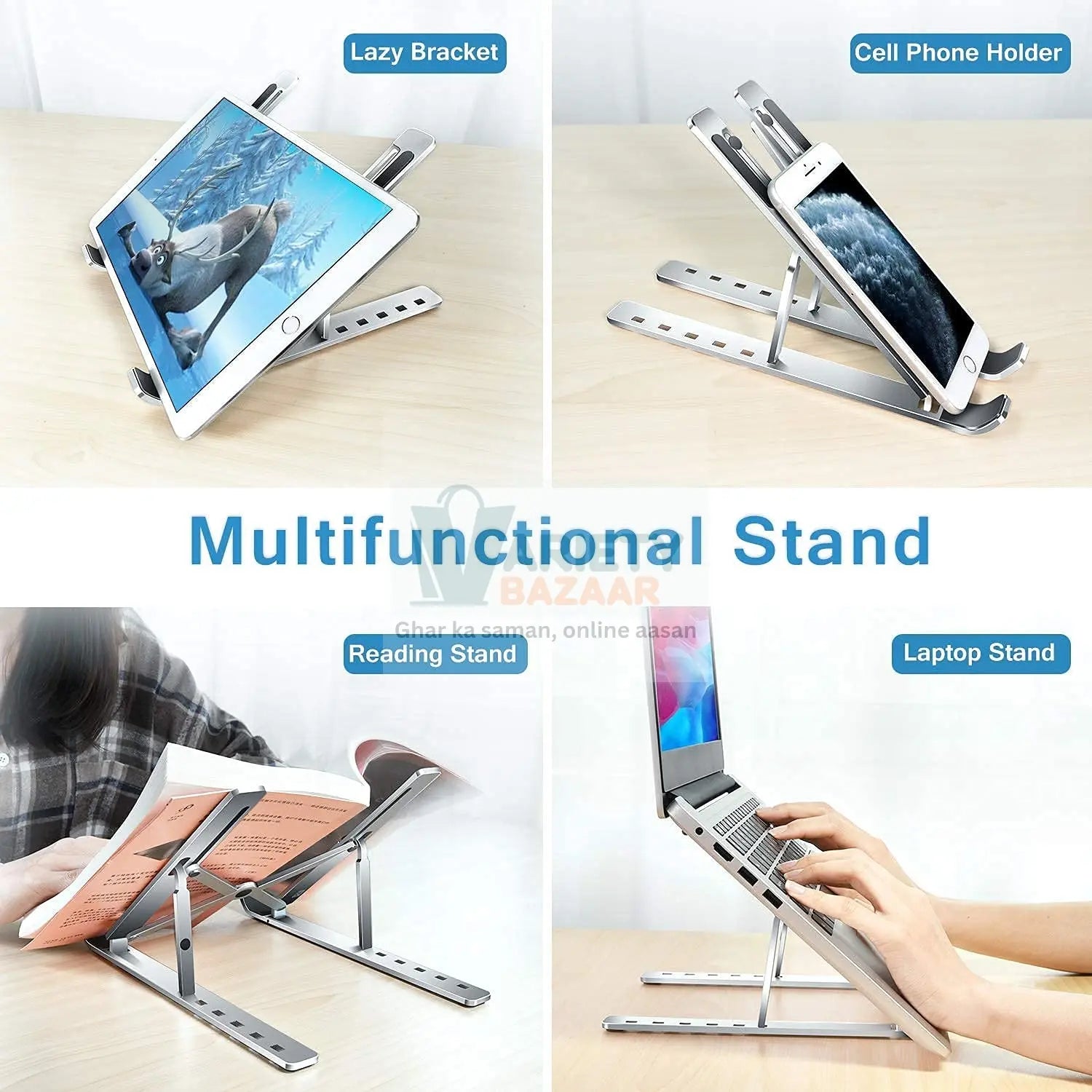 Metal Portable Laptop Stand – 6-Angle Adjustable Riser for Laptops, Phones & Tablets Variety Bazaar