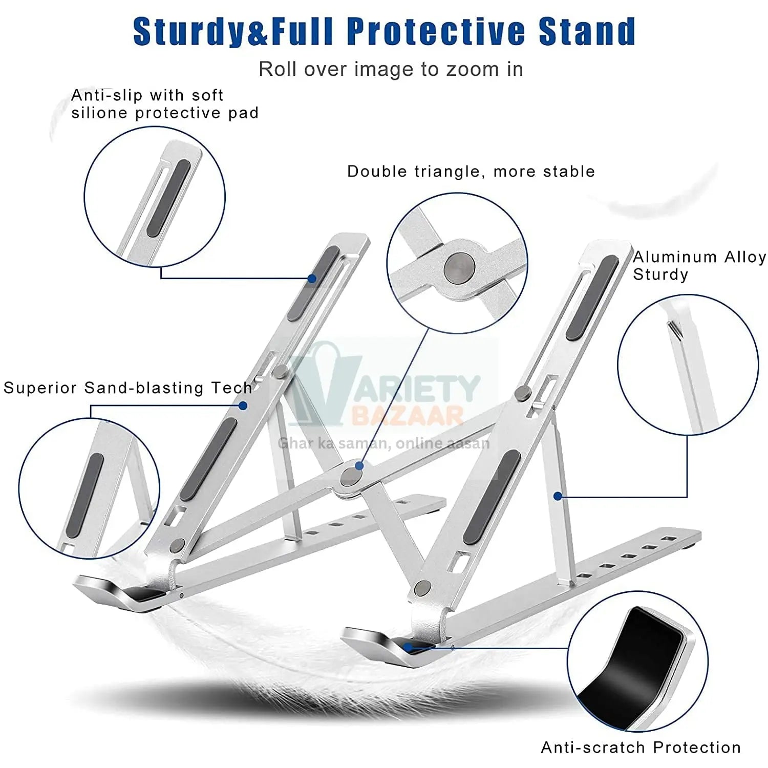Metal Portable Laptop Stand – 6-Angle Adjustable Riser for Laptops, Phones & Tablets Variety Bazaar