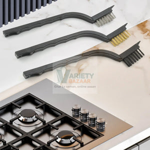 Mini Wire Brush Set Brass Nylon Stainless Steel Bristles Household Cleaning Brush for Gas Stove, Smoke Machine Tool Burner Tiles Tap Rust Removal Welding Slag Dirt & Paint Scrubbing (3 Pcs Set) Variety Bazaar