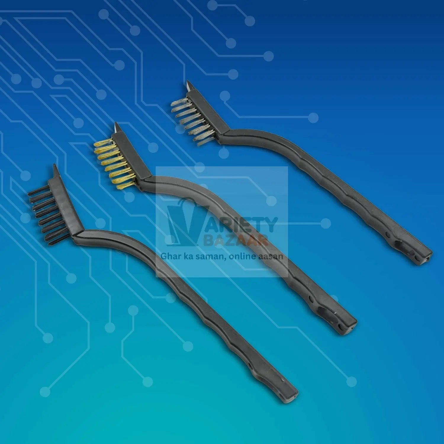 Mini Wire Brush Set Brass Nylon Stainless Steel Bristles Household Cleaning Brush for Gas Stove, Smoke Machine Tool Burner Tiles Tap Rust Removal Welding Slag Dirt & Paint Scrubbing (3 Pcs Set) Variety Bazaar