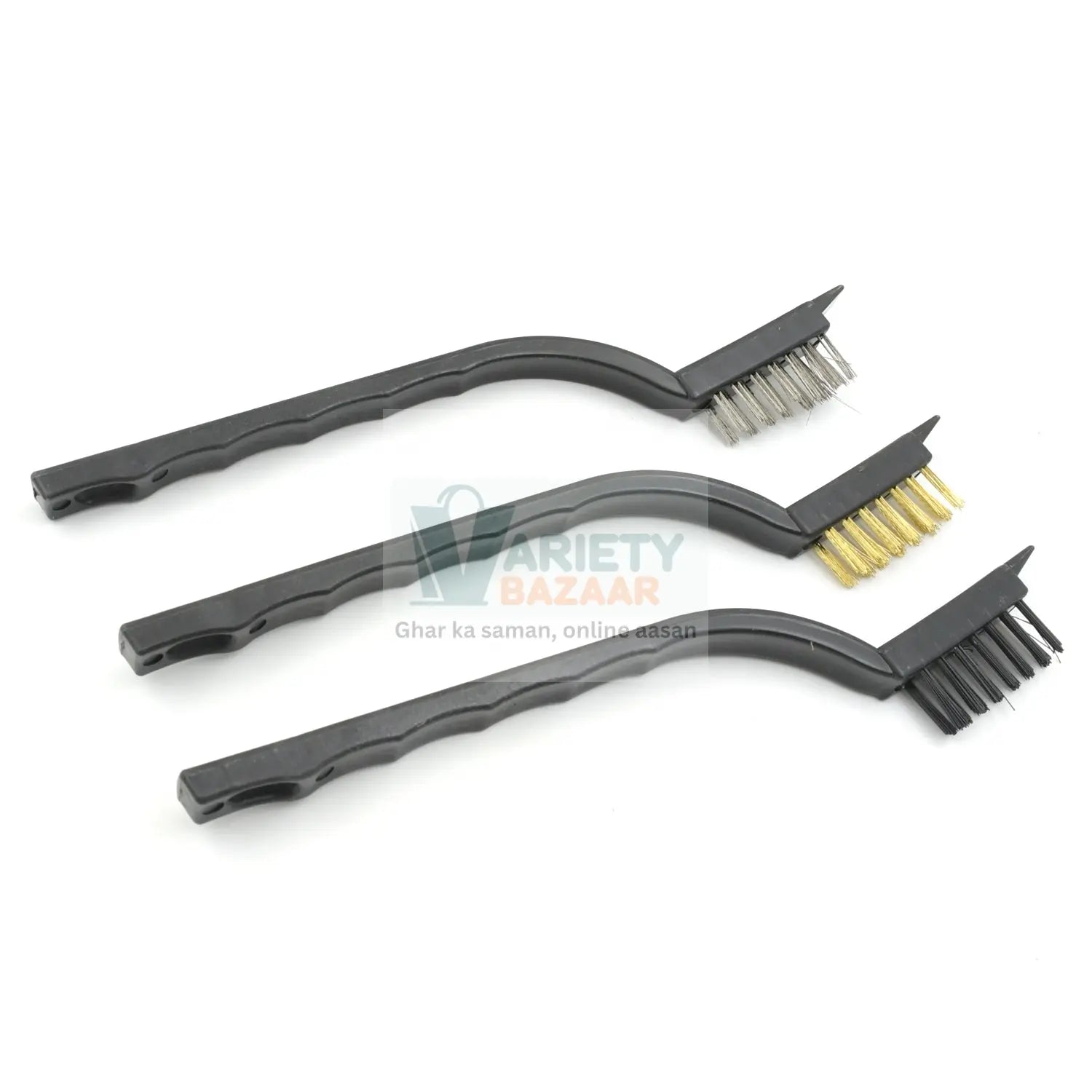 Mini Wire Brush Set Brass Nylon Stainless Steel Bristles Household Cleaning Brush for Gas Stove, Smoke Machine Tool Burner Tiles Tap Rust Removal Welding Slag Dirt & Paint Scrubbing (3 Pcs Set) Variety Bazaar