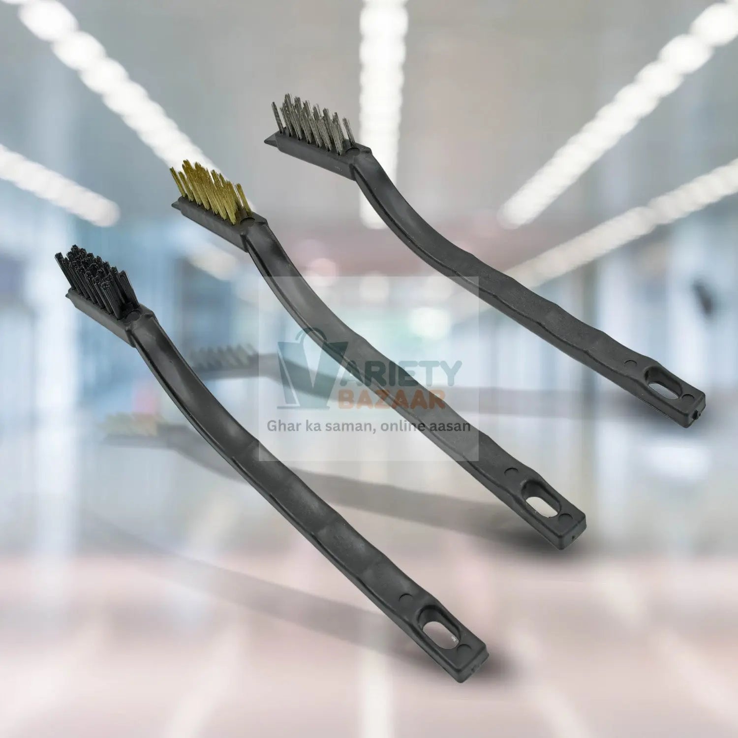 Mini Wire Brush Set Brass Nylon Stainless Steel Bristles Household Cleaning Brush for Gas Stove, Smoke Machine Tool Burner Tiles Tap Rust Removal Welding Slag Dirt & Paint Scrubbing (3 Pcs Set) Variety Bazaar