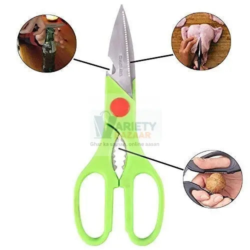 Multi-Function Kitchen Household for Vegetables, Fruit, Cheese & Meat Slices with Bottle Opener Stainless Steel Sea Food Scissor Travel Sahayak