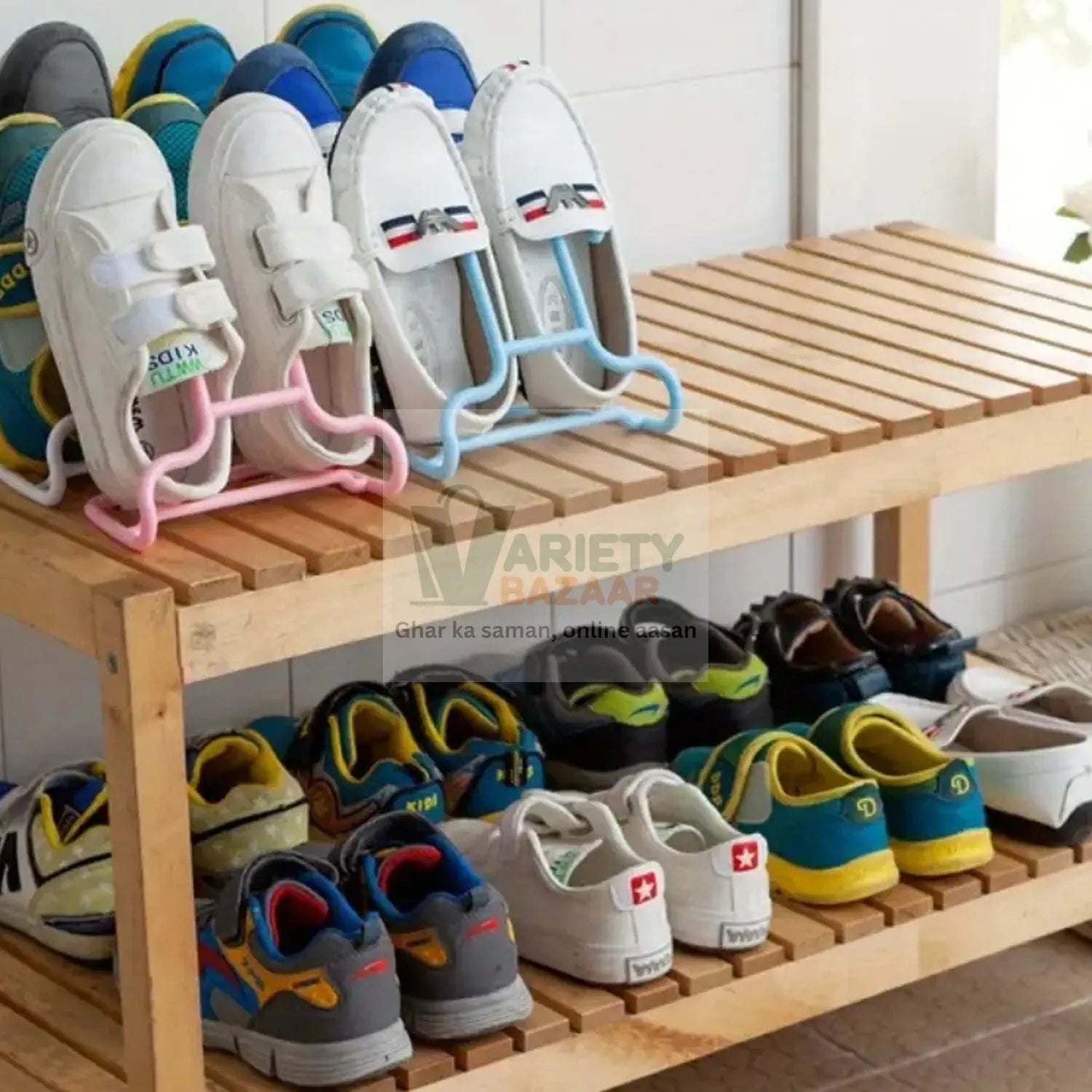 Multi-Function Shelf Drying Rack Shoe Rack Stand Hanger Shoes Hanging Storage Wardrobe Organizer Rack, Shoe Organizer Stand Closet Shoe Organizer Shoe Holder (2 Pc Set) Variety Bazaar