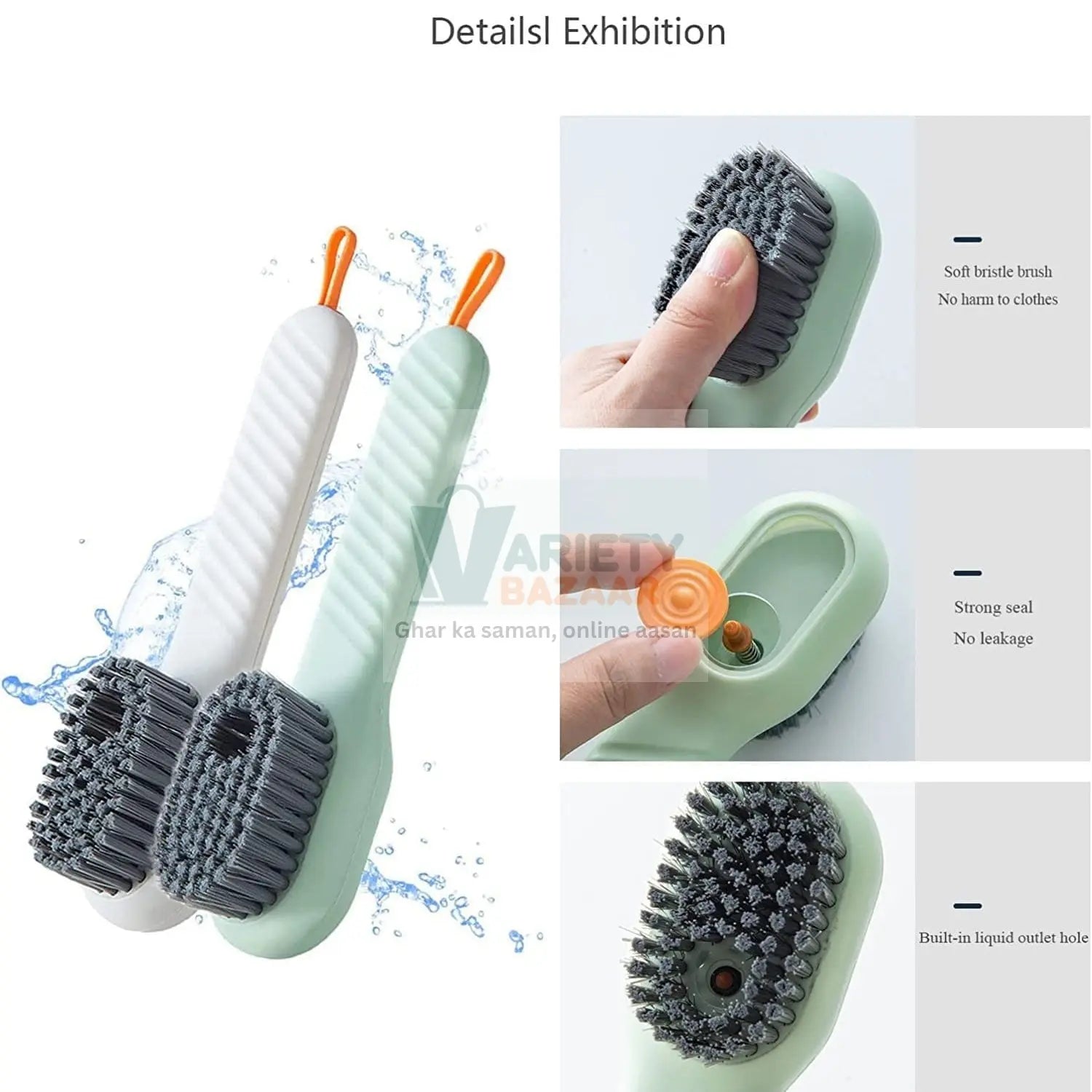 Multifunctional Scrubbing Brush with Liquid / Soap Dispenser, Cleaning Brush with Liquid / Soap Dispenser, Shoe Brush for Cleaning, Cloth Cleaning Brush with Handle Liquid Shoe Brush For Shoe Clothes (1 Pc) Variety Bazaar