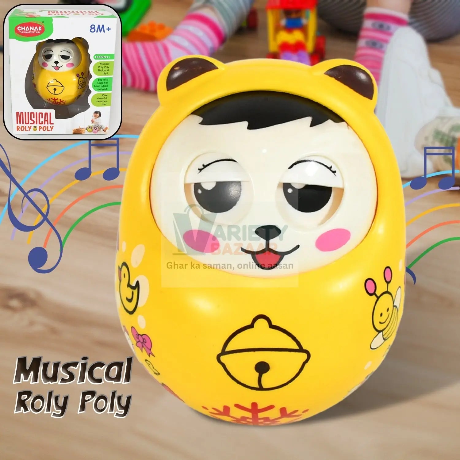 Musical Roly Poly Toys for Baby | Push and Shake Wobbling Toy with Music | Tumbler Doll Toy for Babies | Sound Balancing Doll Toys for Baby Boys, Girls 8+ Months Multicolor (1 Pc) Variety Bazaar