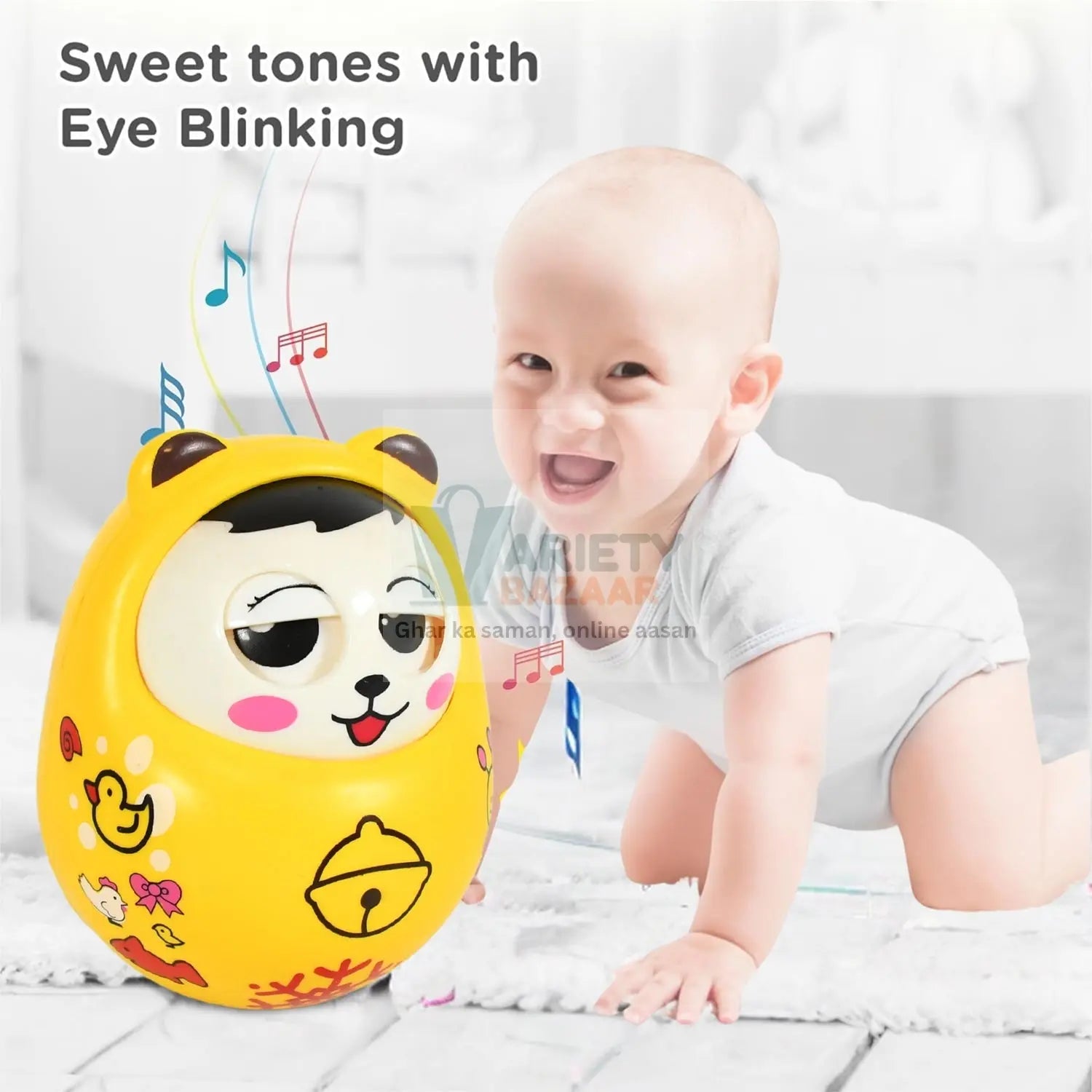 Musical Roly Poly Toys for Baby | Push and Shake Wobbling Toy with Music | Tumbler Doll Toy for Babies | Sound Balancing Doll Toys for Baby Boys, Girls 8+ Months Multicolor (1 Pc) Variety Bazaar