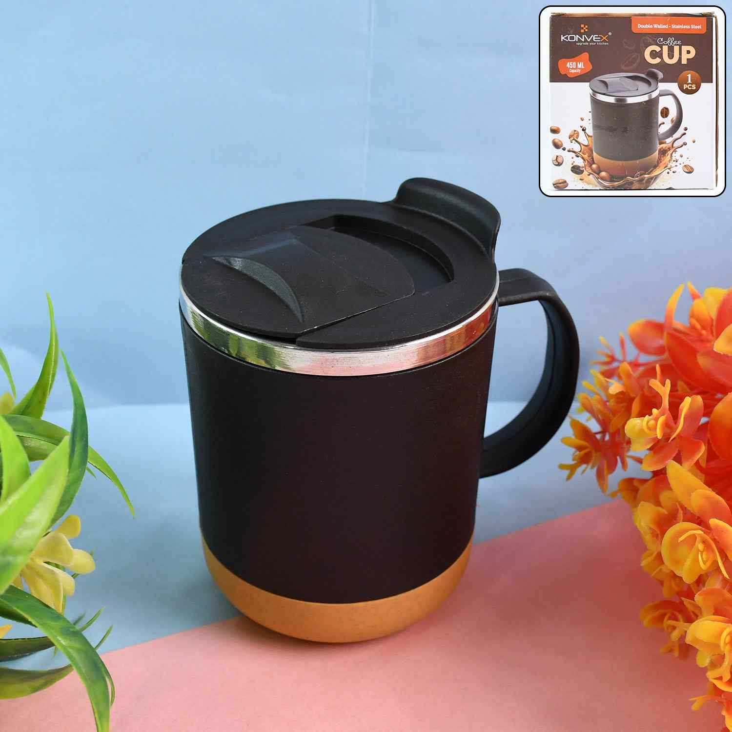 Insulated Coffee Mug With Spill-proof Lid (Approx 450ml 1 Pc)
