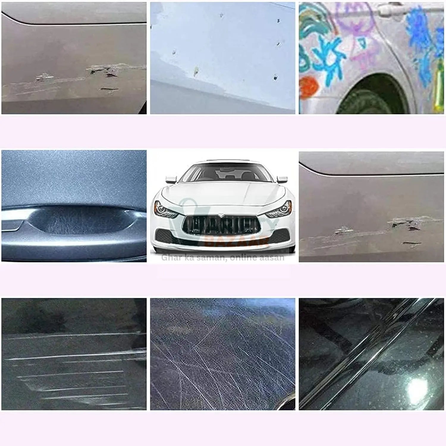 Nano Magic Car Scratch Remover Cloth, Multipurpose Scratch Repair Cloth, Cloth for Car Paint Scratch Repair, Easy to Repair Slight Scratches on the Surface Polishing Repeatable Use for All Kinds of Car (45 ML Repair Solution, 2 Gloves, 2 nano Cloth) Variety Bazaar