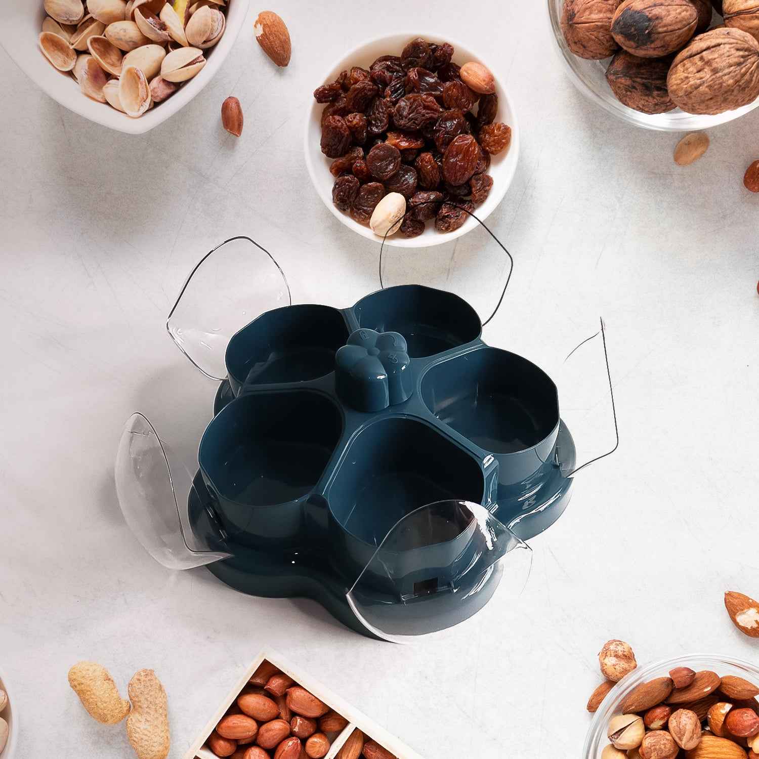 Lotus Shape Rotating Dry Fruit Snack Organizer Box With Compartments (1 Pc)