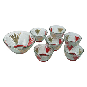 8234 Rose Glass Multipurpose Pudding Dessert Ice Cream Bowl Set For Home Use Home Kitchen Serving Bowl For Sundae Sweets Snacks Fruit Pudding Nuts Or Dip Serving Bowls 6 Medium 1 Big Bowl (Set Of 7 Pc)