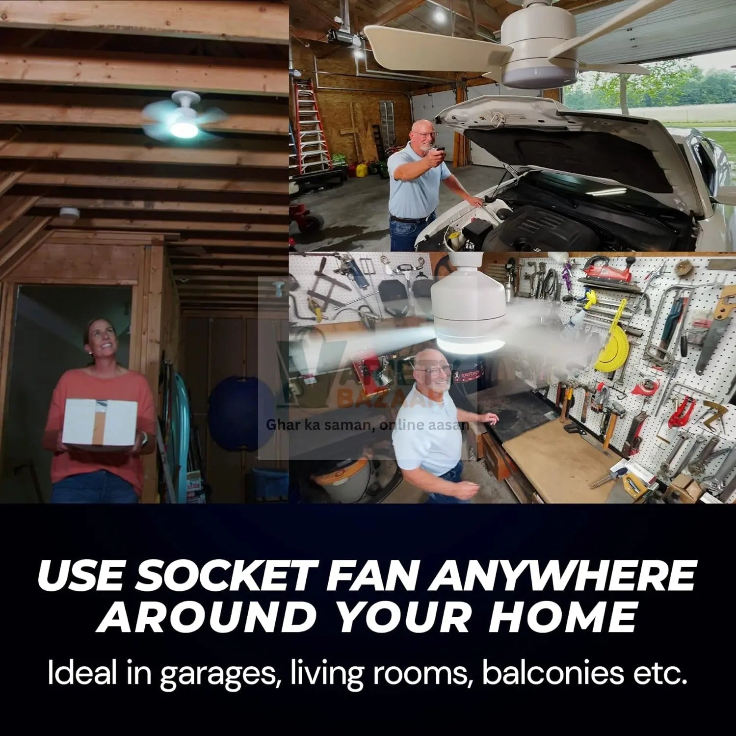 Original Cool LED Socket Fan Light – Ceiling Fan Replacement, 1000 Lumens/5000K, Remote Controlled (Remote Battery Not Included) Variety Bazaar