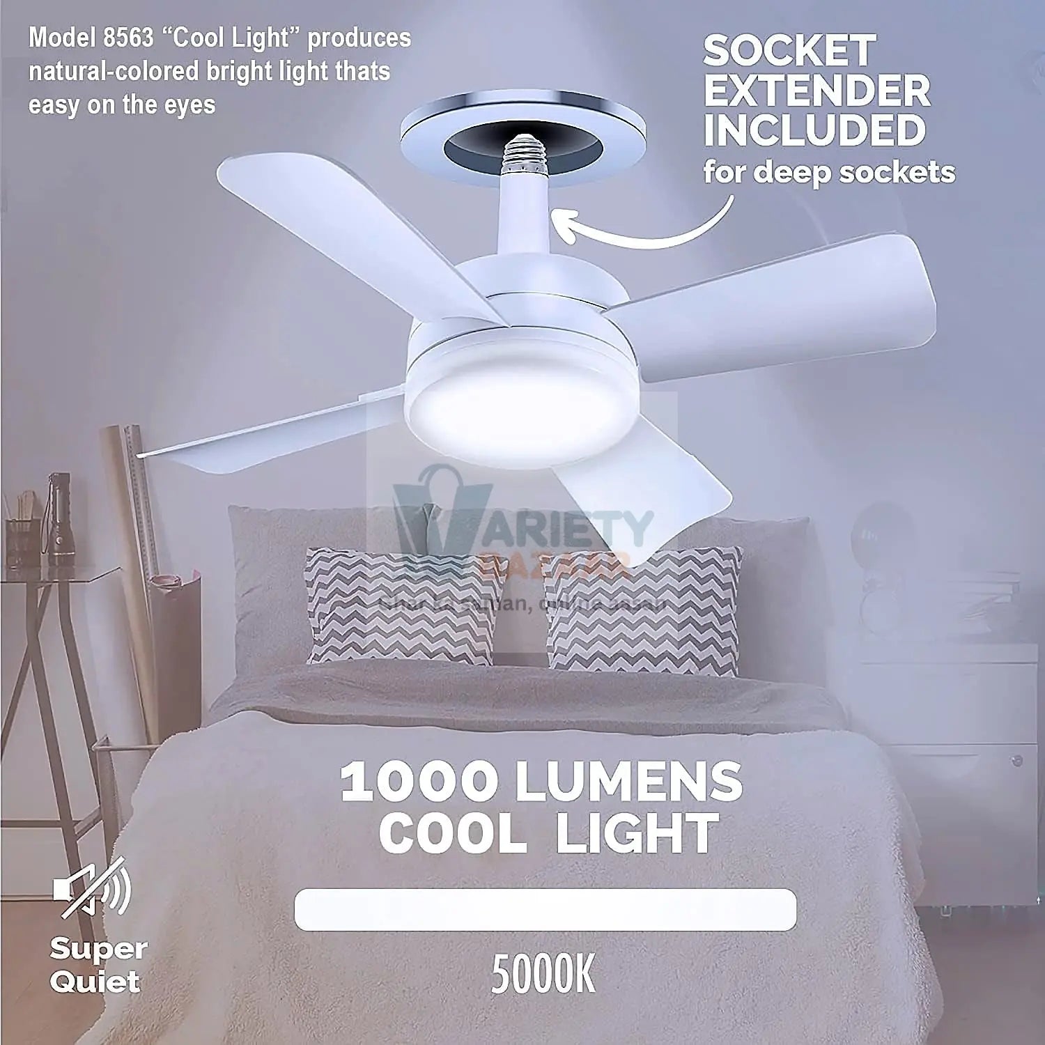 Original Cool LED Socket Fan Light – Ceiling Fan Replacement, 1000 Lumens/5000K, Remote Controlled (Remote Battery Not Included) Variety Bazaar