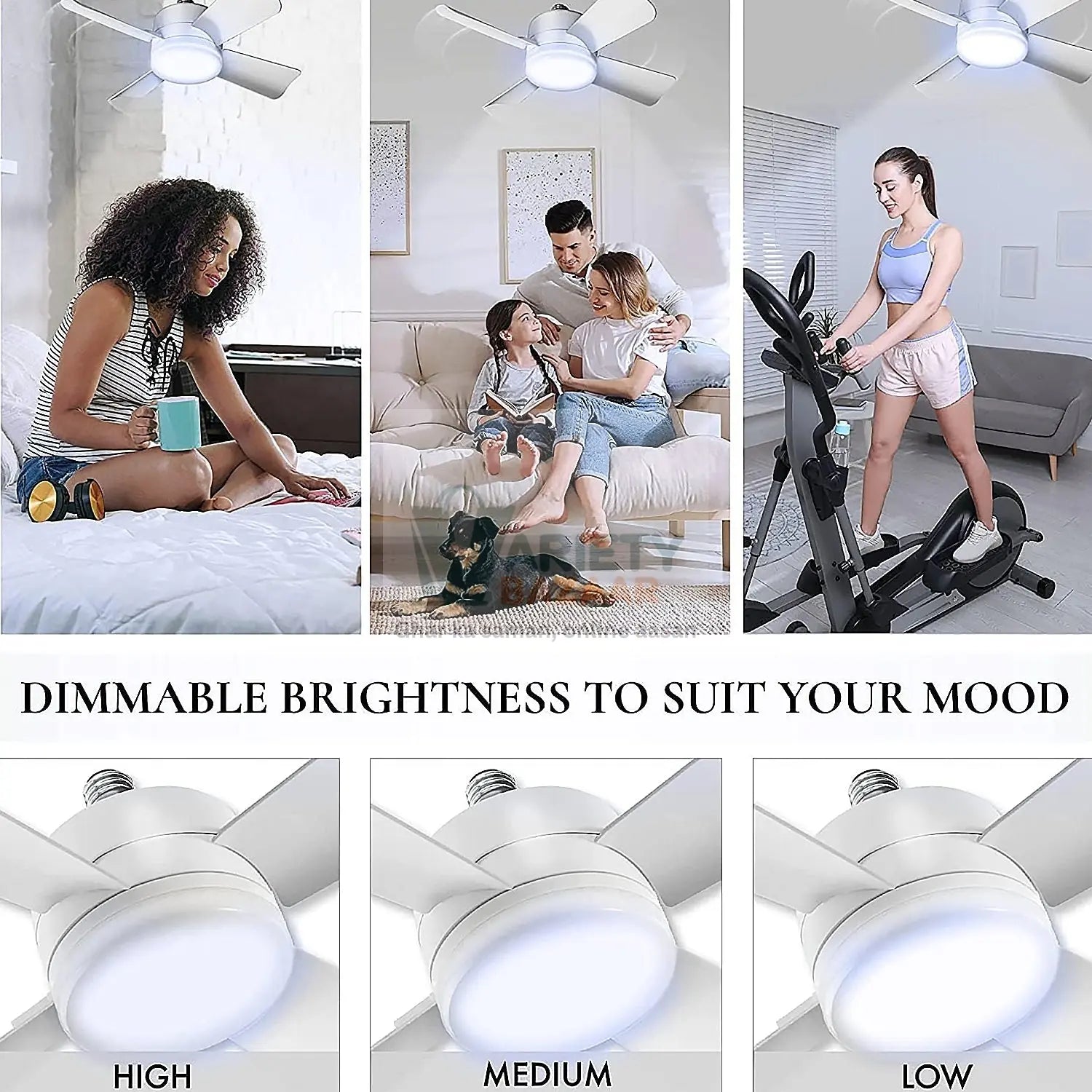 Original Cool LED Socket Fan Light – Ceiling Fan Replacement, 1000 Lumens/5000K, Remote Controlled (Remote Battery Not Included) Variety Bazaar