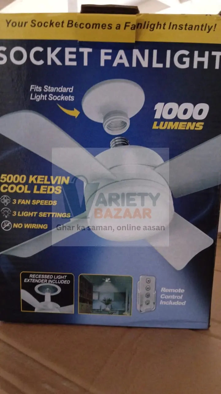 Original Cool LED Socket Fan Light – Ceiling Fan Replacement, 1000 Lumens/5000K, Remote Controlled (Remote Battery Not Included) Variety Bazaar