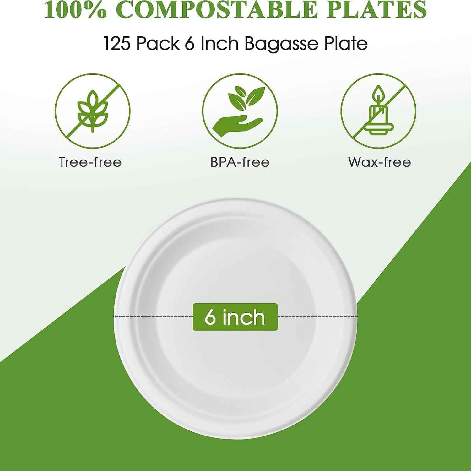 Freshee 6 Inch Round Compostable Bagasse Plate (10 Pcs Pack)