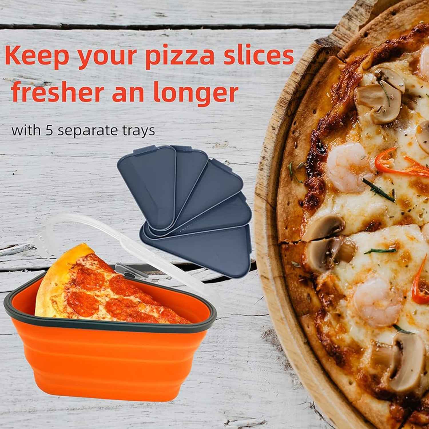 10026 Reusable Pizza Storage Containers With 5 Microwavable Serving Trays Silicone Container Expandable Adjustable For Packing Pizza At Home Outdoor