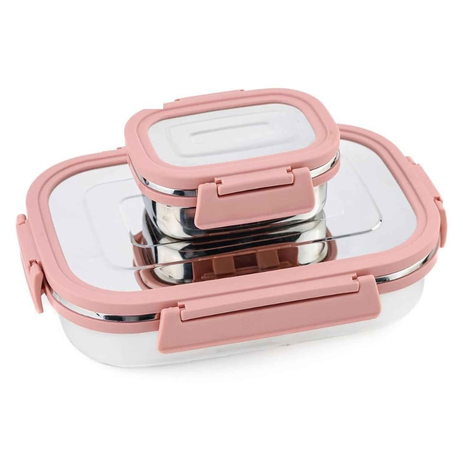 Premium Stainless Steel Leak Proof Air Tight Lunch Boxes (900ml+200ml Approx 2 Pc Set)