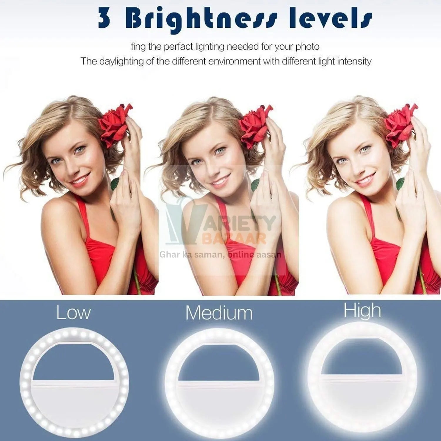 Phone Selfie Ring Light – Battery Operated Clip-On Light for Smartphone Photography (Battery Not Included) Variety Bazaar