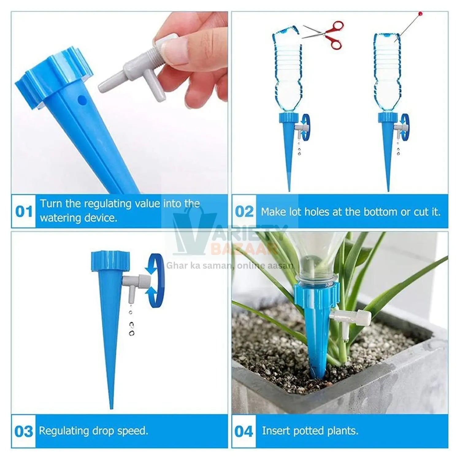Plant Watering Spikes self Watering Spikes Water dripper for Plants, Adjustable Plant Watering Devices with Slow Release Control Valve Switch Travel Sahayak