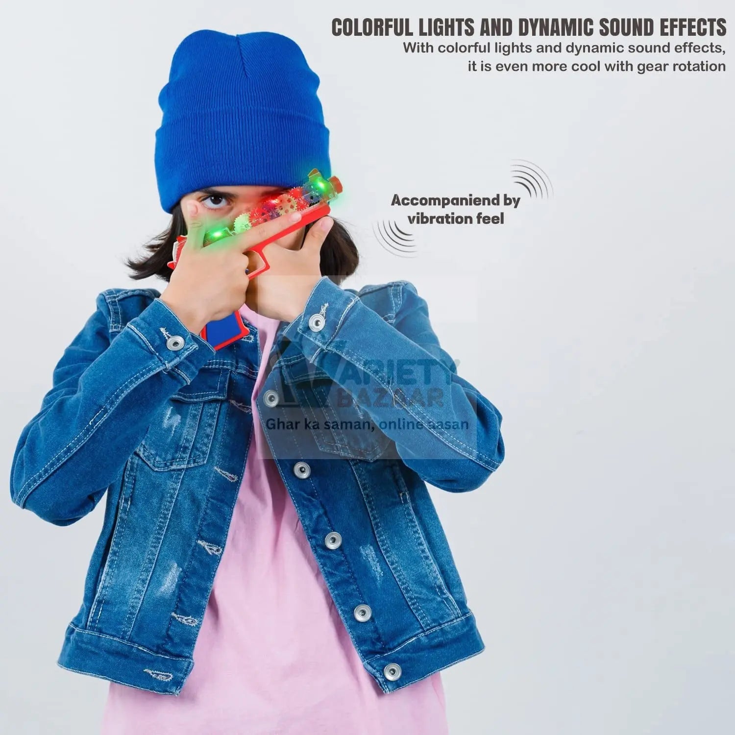 Plastic Gear Simulation Laser Toy Gun – 3D Lights, Music & Rotating Gear (1 Pc, 3+ Years) Variety Bazaar