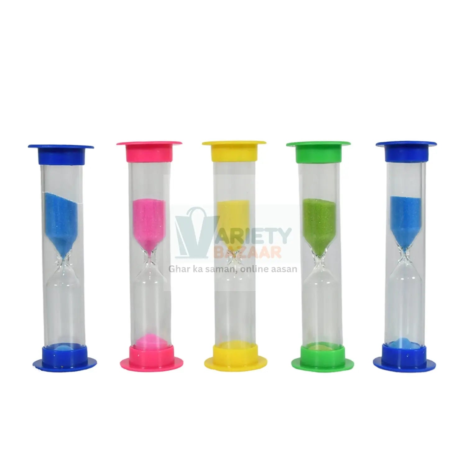 Plastic Hourglass Sand Timer Set – 3-Min Sand Clock for Kitchen, Office, School & Kids (5 Pc) Variety Bazaar